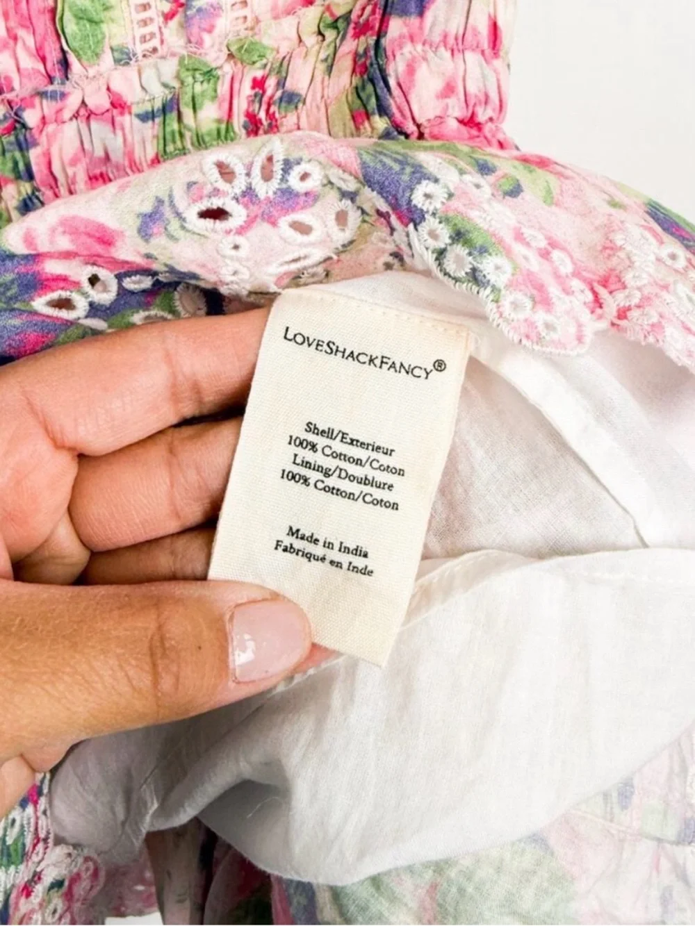 LoveShackFancy Mavis Tiered Mini Cotton Dress in Veiled Kiss Floral Pink - L - Picture 5 of 6